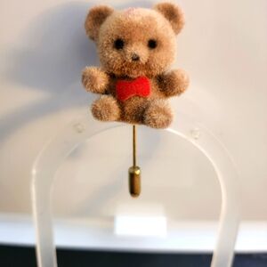 Avon Vintage Teddy Bear Stick Pin Fuzzy Texture with Pouch circa 1960-80